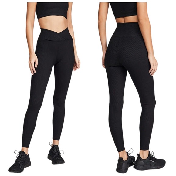 Year of Ours Veronica Ribbed Leggings Cross Waistband Dance Yoga Black M - Picture 1 of 7